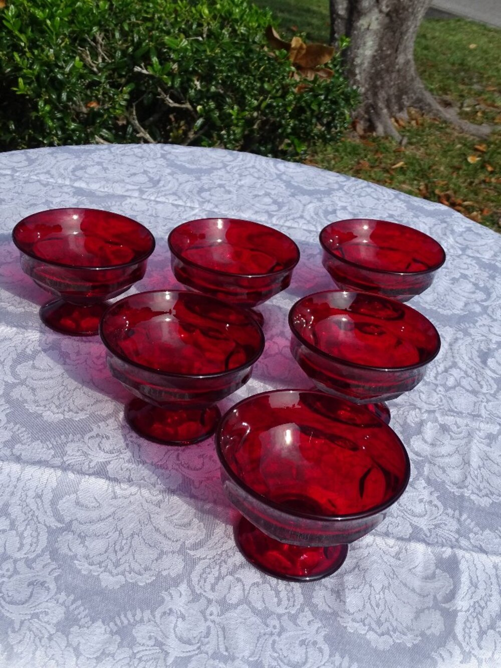 S/6 GEORGIAN Ruby red FENTON 3" champagne tall sherbet dessert glasses 1931-42